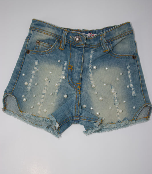 Girls denim short with pearl - Mylookmyway