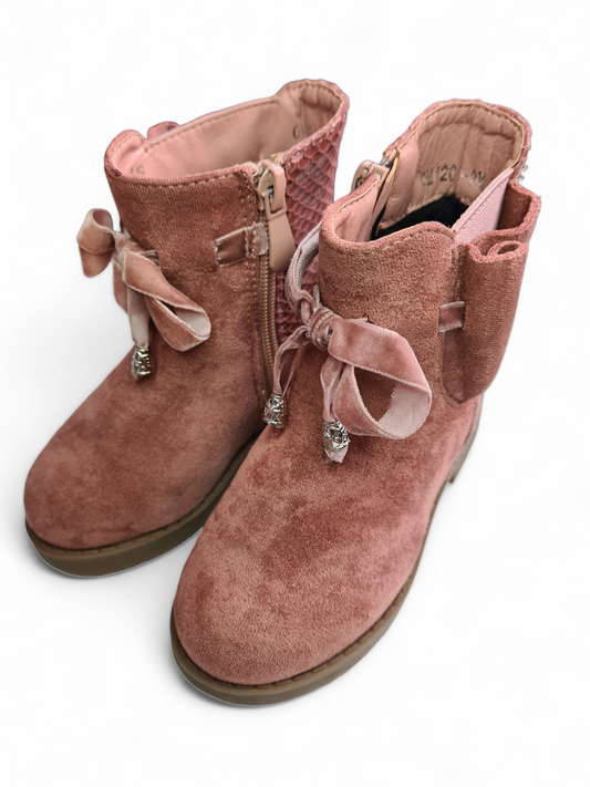 Kids Pink Suede Bow Boots - Mylookmyway