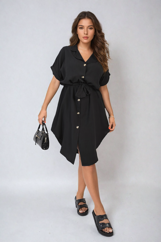 Button Down Belted Mini Dress