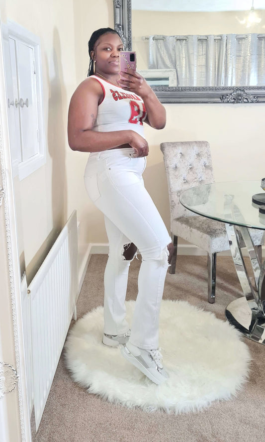 White Ripped Knee Jeans - Mylookmyway