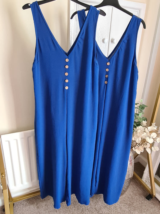Blue wide legs jumpsuit with buttons for detail - Mylookmyway