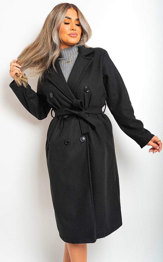 Button Detail Belted Trench Coat