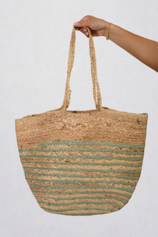 Striped Beach Braided Tote Bag