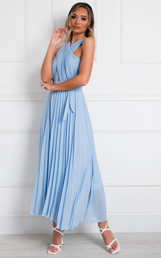 Pleated Crossover Maxi Dress